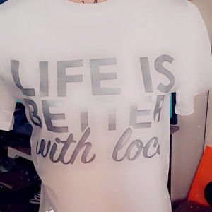 A 100% cotton shirt heat pressed with iron on vinyl